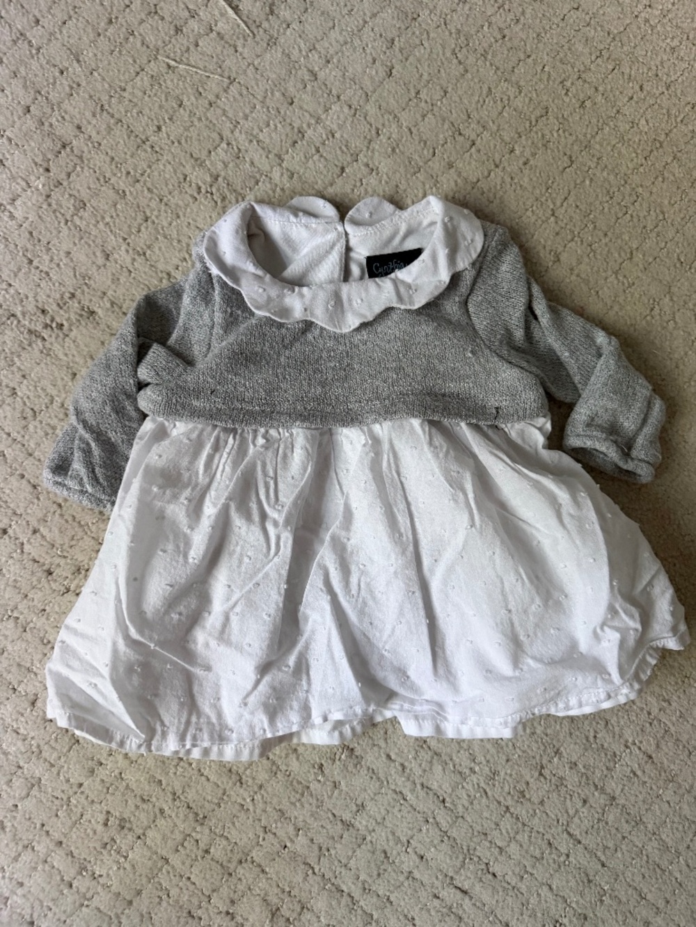 Cynthia Rowley Baby Dress 0-3 Months Gray White Ruffle Collar Cottagecore